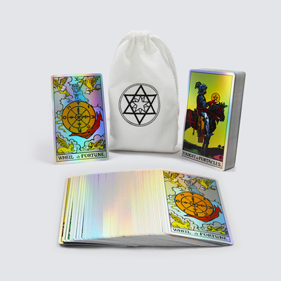 Buy Custom premium laser tarot cards for beginners wholesale regular size witch tarot card packed in white cloth bag online manufacture