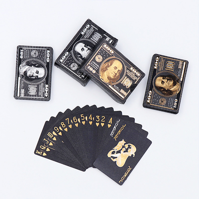 Custom Unique Design USA Dollar Pattern Playing Cards Factory Printing Durable Black Plastic PVC Waterproof Poker